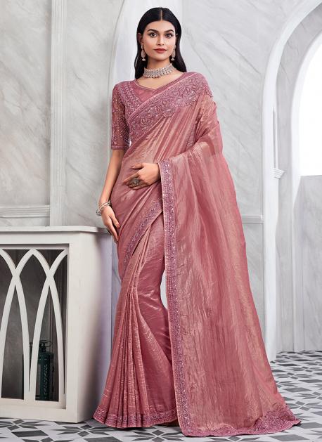 Buy Sim Sim Silk Pink Party Wear Embroidery Work Saree Online From